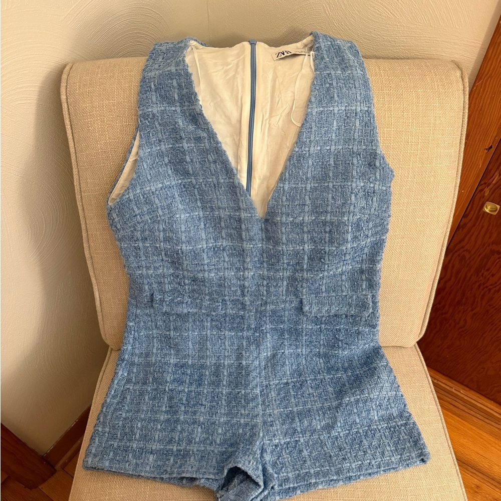 Zara Light Blue Tweed Romper